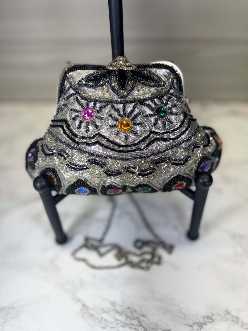Vintage-Inspired Evening Purse with Multi-Colored Rhinestone
